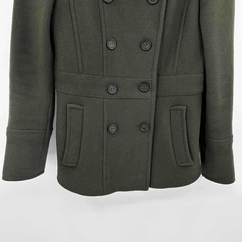 J. CREW Stadium Cloth Nello Gori *Flawed Olive Green Wool Double Breasted Coat 2 - Picture 4 of 6